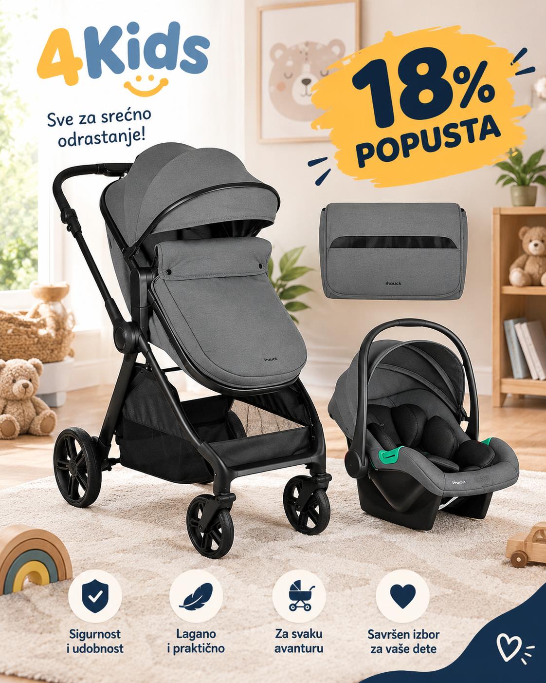 Kikka Boo kolica za bebe 3u1 Jean set Grey, 0m+ Kikka Boo kolica za bebe 3u1 Jean set Grey, 0m+